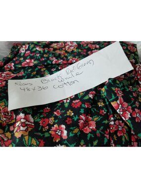 Material Black White Red Pink  Green Leaves Cotton Flowers Red White 48 " x 36"